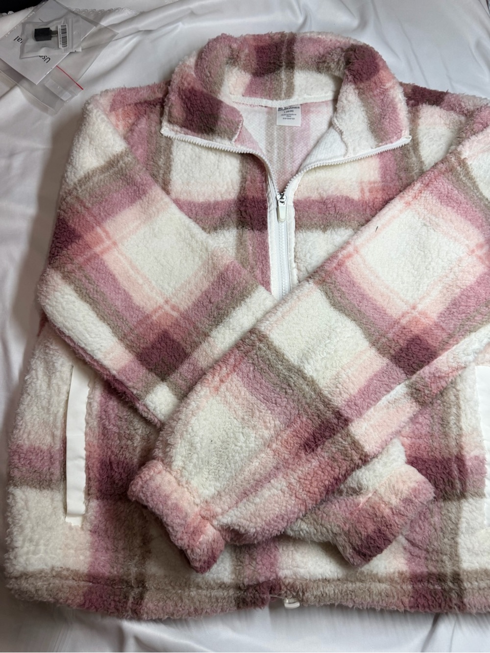 No Boundaries Pink Plaid Plush Half-Zip Jacket